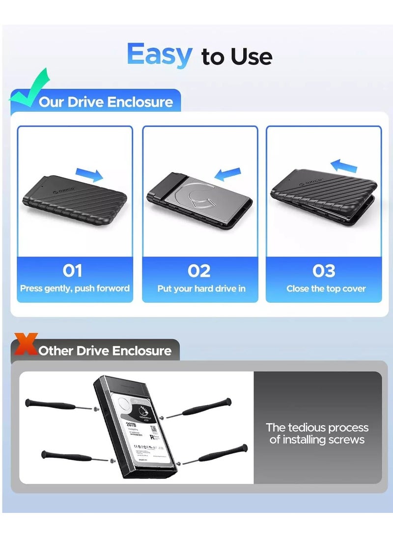 Orico 2.5 inch External Hard Drive Enclosure USB 3.0 to SATA III for 7mm and 9.5mm SATA HDD SSD Tool Free [UASP Supported] Black (25PW1-U3) - Image 2